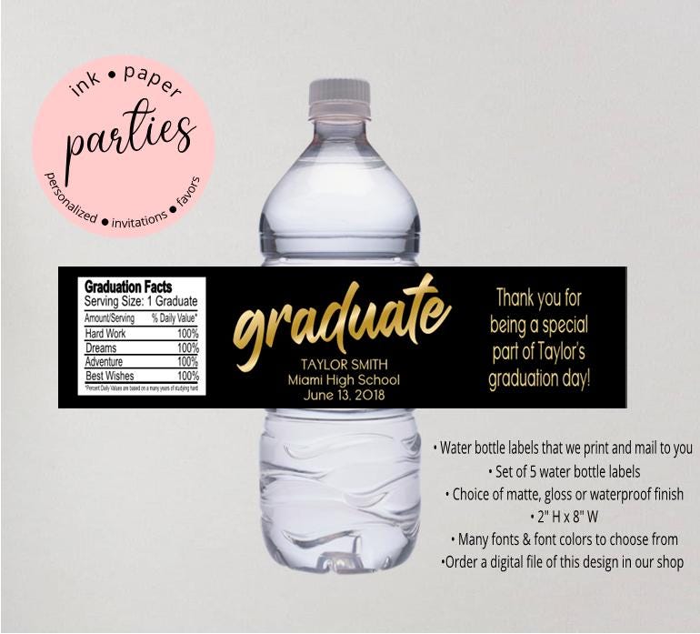 Graduation Water Bottle Labels - Graduate Party Favor Label - Graduation Water Bottle Party Labels - Graduation Labels - Graduation Favors