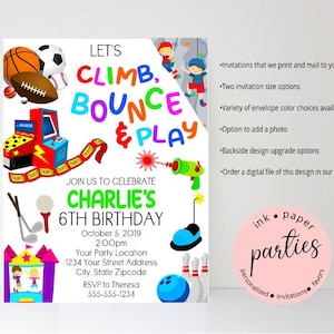 Sports Invitation - Bounce House, Laser Tag, Arcade Invitation - Rock Climbing Birthday Party Invitations - Bumper Cars, Bowling Invitation