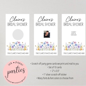 Wildflowers, Flowers - Bridal Shower, Bachelorette, Wedding Favors - Party Game - Scratch Off Tickets Cards