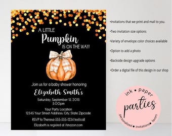 Faire-part de citrouille - une petite fête de naissance citrouille, faire-parts de fête de douche de couples - citrouilles, douche nuptiale d'automne, faire-part d'anniversaire