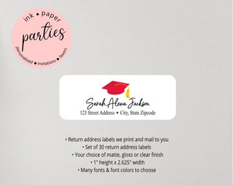 Graduation Graduate ~ANY COLOR~ Party Invitation Announcements Return Address Labels Personalized ~ We Print and Mail to You