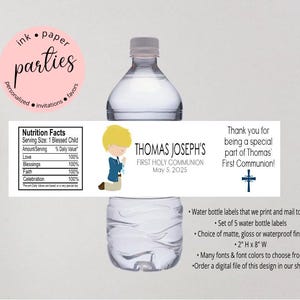 First Communion, Baptism, Confirmation Label - Water Bottle Party Favors - Water Bottle Labels - Water Bottle Wrappers - Communion Favor