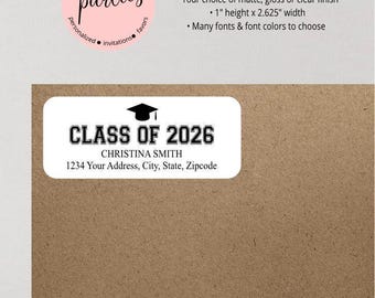 Etiquettes d'adresse pour l'obtention du diplôme - Etiquette d'adresse pour faire-part de fin d'études - Autocollants d'adresse pour invitation à une fête des diplômés promotion 2026 - Étiquettes de remise des diplômes