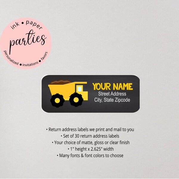 Construction Truck Address Labels Etsy