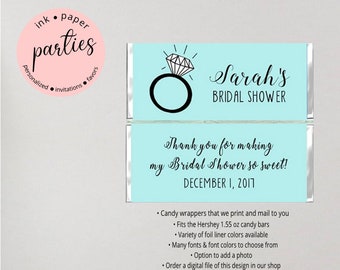 Wedding Bridal Shower Engagement Ring Bachelorette Party Candy Wrappers Favors Personalized Custom Design ~ We Print and Mail to You