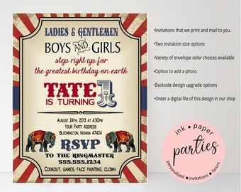 Circus Birthday Invitation - Carnival Birthday Invitations - Circus Tent Party Invitations - Personalized Circus Carnival Party Invitations