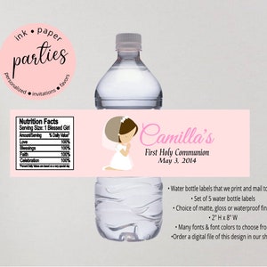 First Communion, Baptism, Confirmation Label - Water Bottle Party Favors - Water Bottle Labels - Water Bottle Wrappers - Communion Favor