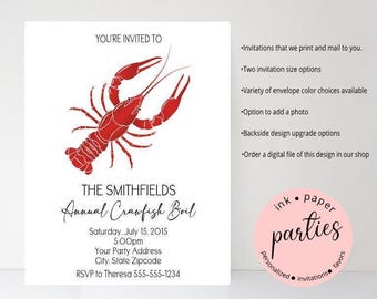 Crawfish Invitation - Seafood Invitation - Seafood Feast - Lobster Invitation - Birthday, Bridal Shower, Wedding Rehearsal Party Invitations