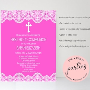 First Communion Invitation - 1st Holy Communion Party Invitations - Personalized Communion, Baptism, Confirmation - Christening Invites