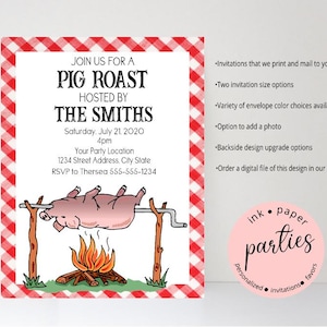 Pig Hog Roast BBQ Shower or Birthday Annual Party Invitations Invites Personalized Custom ~ We Print and Mail to You