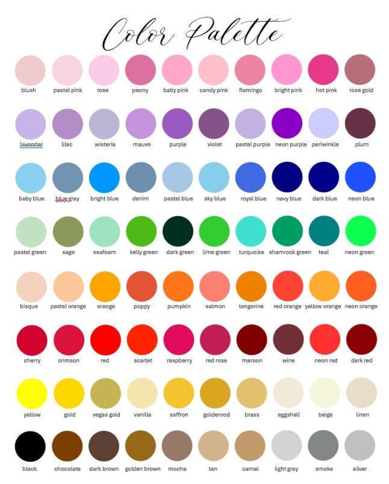 a color palette with a variety of pastel and neon colors, including shades of pink, blue, green, purple, and orange. The palette is organized into rows and columns, providing a visual representation of the different color options available.