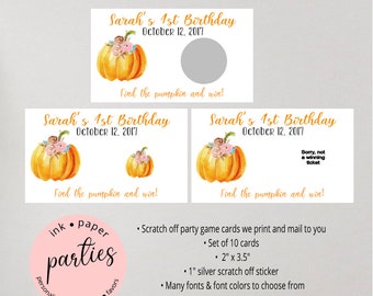 Halloween or Birthday Pumpkin Trick or Treat Party Scratch Off Tickets Cards Favor Favors Game - We Print and Mail to you!
