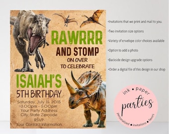 Dinosaur Invitation - T-Rex, Dinosaurs Birthday Party Invitation - Personalized Dinosaur Party Invitations - Dinosaur Birthday Invitations