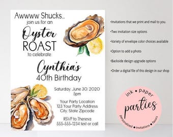 Oyster Roast Invitation - Birthday, Engagement, Wedding Shower, Anniversary Invitations - Personalized Oyster Roast, Seafood Feast Invites