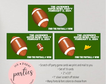 Football ~ANY COLORS ~ Birthday Party Scratch Off Tickets Cards Favor Favors Game - We Print and Mail to you!