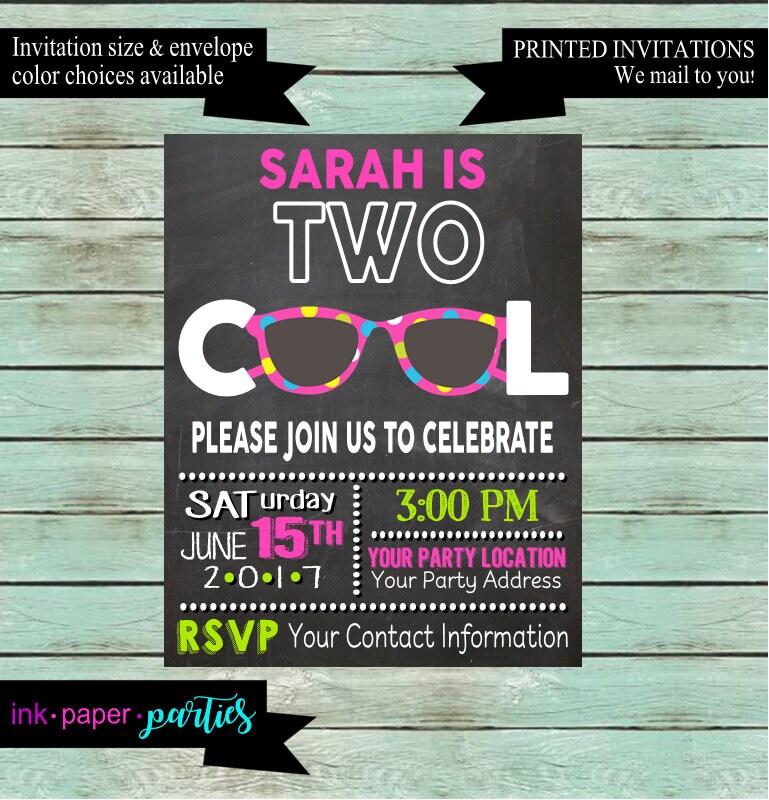 Two Cool Sunglasses Summer Birthday Party Invitations Etsy