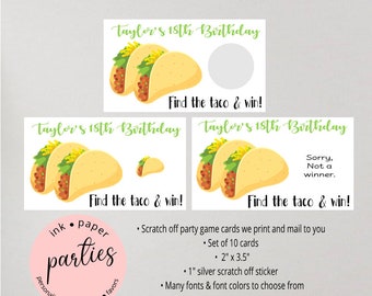 Taco Mexican Fiesta Cinco de Mayo Sombrero Birthday Shower Party Scratch Off Tickets Cards Favors Game Personalized- We Print and Mail