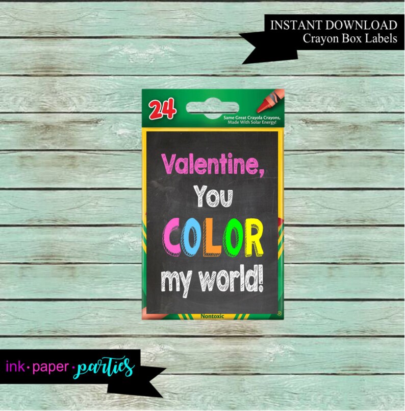 Printable Crayon Box Labels Valentine Valentine's Day Etsy
