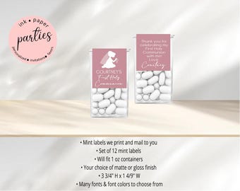 First Communion Mints Label - Baptism Day Candy Party Favors - Mints Stickers - Confirmation Mint Candy Box Favors Labels - Mint Party Favor