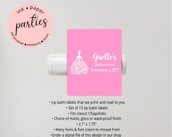 Quinceanera Mis Quince Anos Party Lip Balm Labels Favor Favors Personalized Custom Design - We Print and Mail