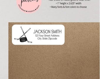Sports Ice Hockey Sticks Puck Return Address Labels Personalized Custom - We Print and Mail to You!