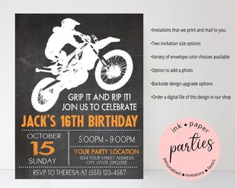 Dirt Bike Invitation - Motorcycle, Motocross, Birthday Party Invitations - Personalized Dirt Bike Party Invites - Motocross Invitations