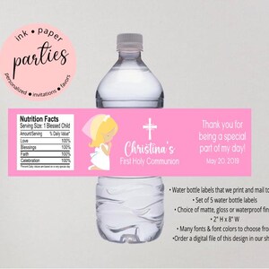 First Communion, Baptism, Confirmation Label - Water Bottle Party Favors - Water Bottle Labels - Water Bottle Wrappers - Communion Favor