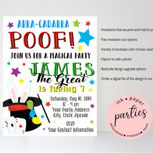 Magic Magician AbraCadabra Birthday Party Invitations Invites Personalized ~ We Print and Mail to You