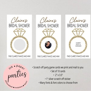 Engagement Diamond Ring - Bride To Be - Bridal Shower, Bachelorette, Wedding Favors - Party Game - Scratch Off Tickets Cards