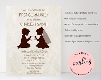 Twin First Communion Invitation - Twins Communion, Invitations - Confirmation, Baptism Invites - Personalized Communion Party Invitations