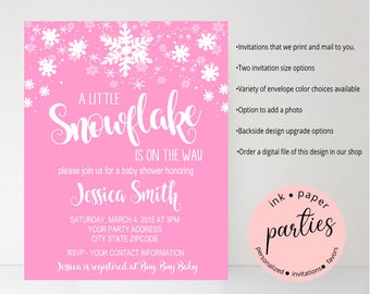 Snowflake Winter Wonderland Baby Shower Party Snowflakes Invitations Invites ~ We Print and Mail to You