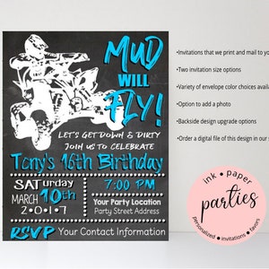 Four 4 Wheeler ATV Quad Chalkboard Birthday Party Invitations Invites Personalized Custom ~ We Print and Mail to You