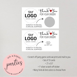 Business ~ YOUR LOGO ~ Picture Thank You Customer Appreciation Scratch Off Tickets Cards Favor Favors Game - We Print and Mail to you!