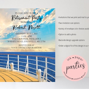 Cruise Ship Cruising Beach Retirement Retired Party Invitations Invites Announcement Personalized ~ We Print and Mail