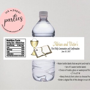 First Communion, Baptism, Confirmation Label - Water Bottle Party Favors - Water Bottle Labels - Water Bottle Wrappers - Communion Favor