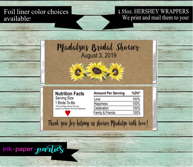 Sunflowers Flowers Wedding Bridal Shower Engagement Bachelorette Party Candy Wrappers Favors Personalized Custom Design We Print Mail Party Supplies Party Favors Games Delage Com Br