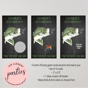 Fishing Fish - Scratch Off Cards - Birthday Retirement, Anniversary - Party Game - Personalized Favor Tickets