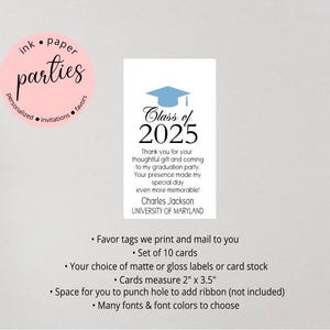 Graduation Favor Tag - Graduation Gift Tag, Graduation Party Favors - Graduate Party Favor - Thank You Tags - Graduation Thank You Tag