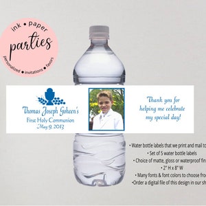 First Communion, Baptism, Confirmation Label - Water Bottle Party Favors - Water Bottle Labels - Water Bottle Wrappers - Communion Favor
