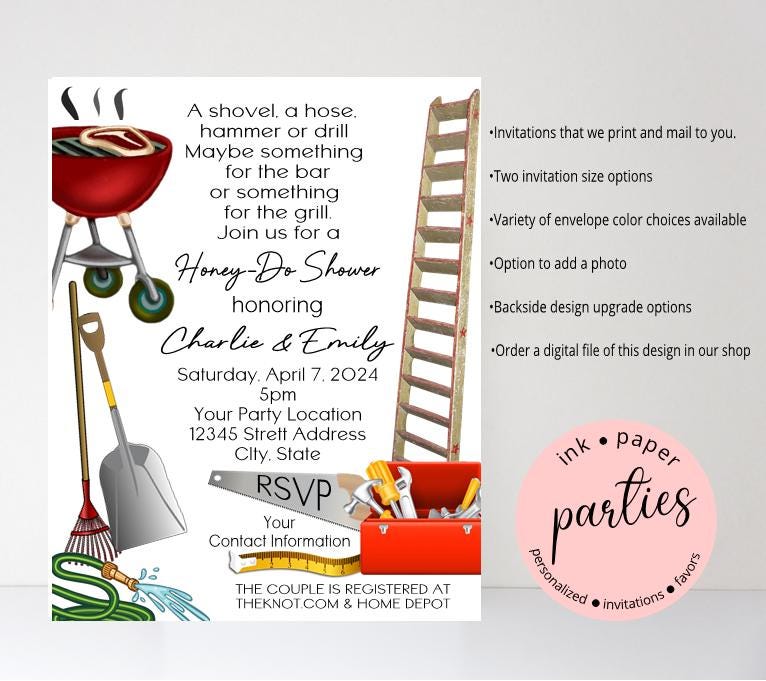 Honey Do Invitation - Couples Shower Invitations, Bridal Shower Invitation - BBQ, Garden, Tools Invitations - Honey Do Party Invitations