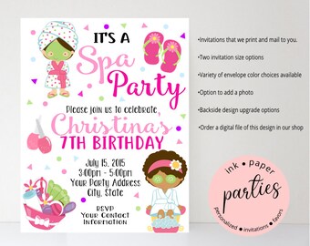 Spa Makeup Salon Nails Party Birthday Party Invitations Invites Personalized ~ We Print and Mail to You