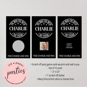 The Man, The Myth, The Legend - Birthday, Retirement, Anniversary - ANY AGE - Party Scratch Off Tickets Cards Favor Favors Game