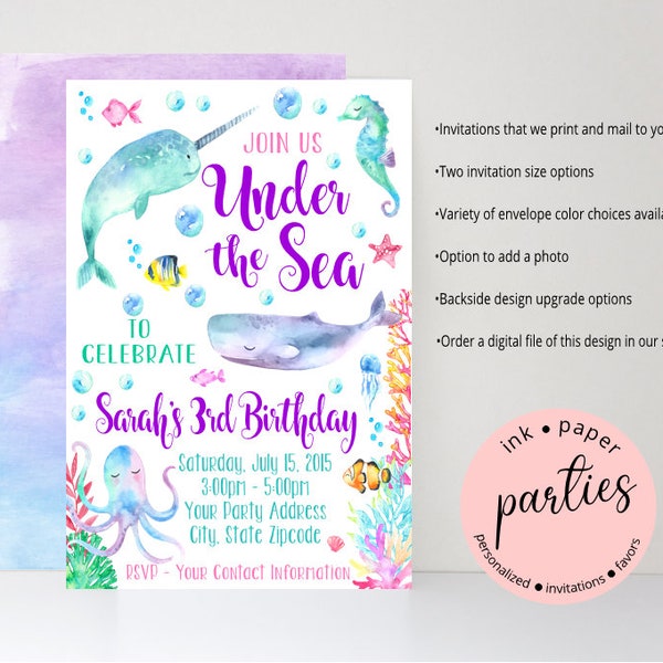 Under the Sea Water Ocean Life Sealife Whale Seahorse Octopus Fish Baby Shower or Birthday Party Invitations Invites ~ We Print and Mail