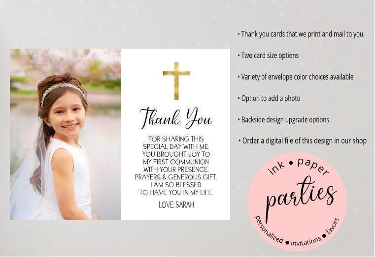 Communion Thank You Cards - Baptism Note Card - Confirmation Thank You ...