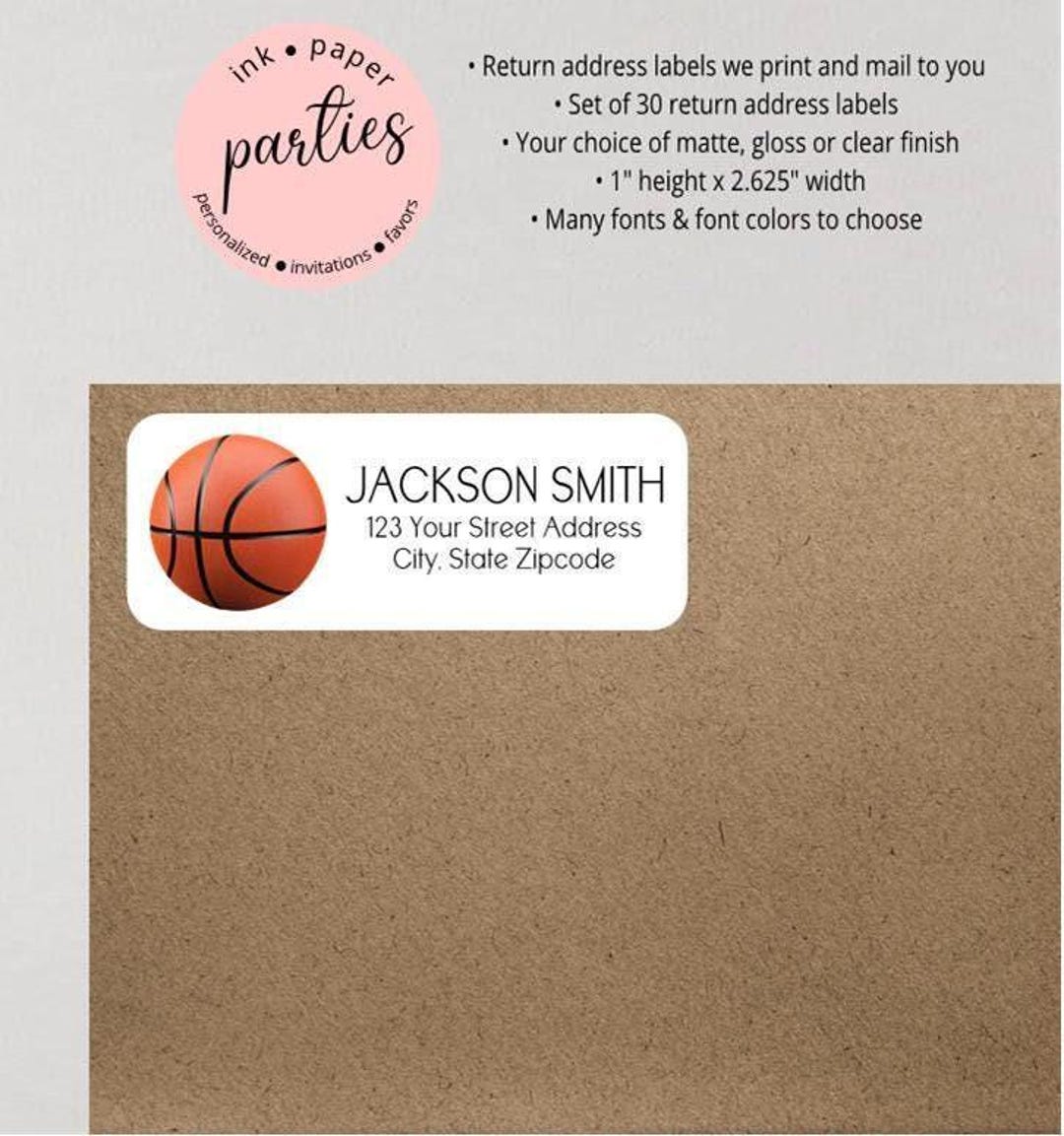 Basketball Ball Sports Return Address Labels Personalized Custom - We ...