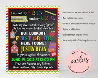 Preschool Kindergarten Pre-K Graduation Graduate Party Invitations Invites Announcement Personalized Custom ~ We Print and Mail to You