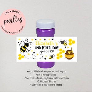 Bumble Bee Bee Birthday Party  Bubble Labels Wrappers Favors Favor  Personalized Custom Design - We Print & Mail to You! -