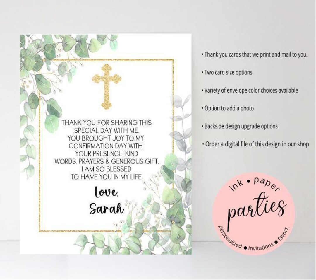 Communion Thank You Cards - Baptism Note Card - Confirmation Thank You ...