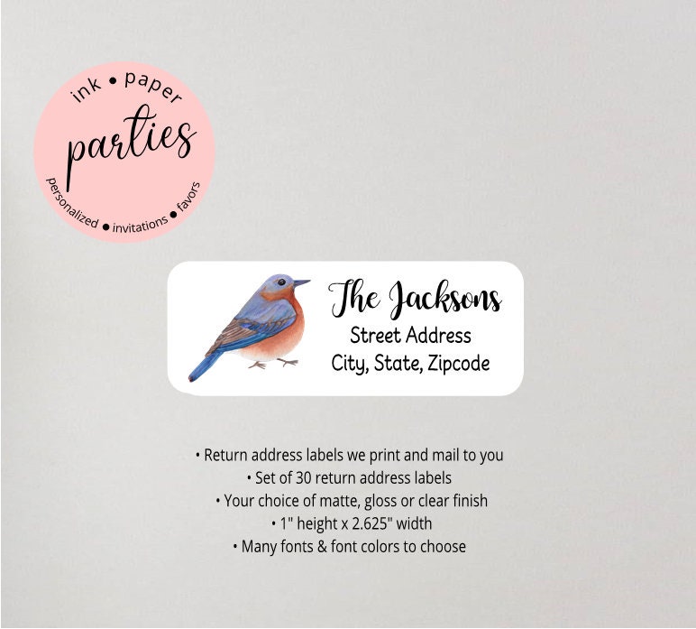 30 Custom Cute Blue Bird Personalized Address Labels