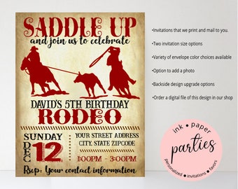 Western Cowboy Rodeo Birthday Party Invitations Invites Personalized Custom ~ We Print and Mail to You